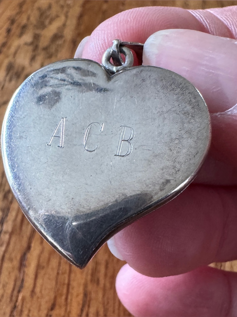 925 Sterling Silver Heart Locket Pendant – Engraved "ACB"